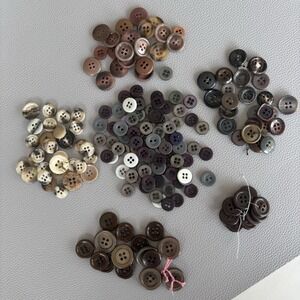 Vintage Button Lot 4 Hole Plastic Small + Medium Sized Buttons Brown Grey Beige